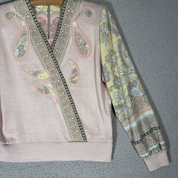Philippe Marques Petite Women’s Size 8 Mixed Media Sweater Blush Pink Boho Retro - Picture 3 of 16